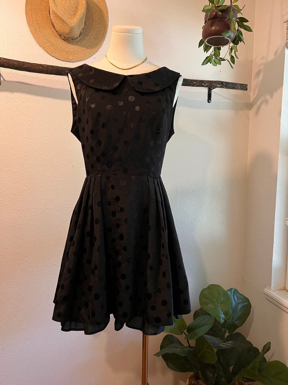 Miss Selfridge Black Polka Dot Glam Sleeveless Collared Cocktail Dress Size 12